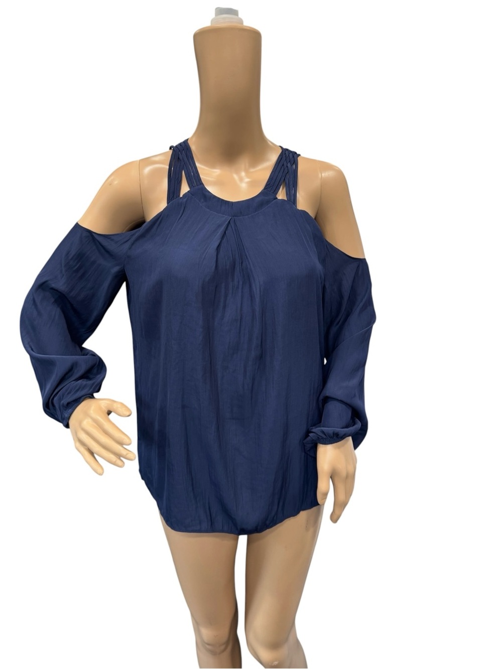 Ramy Brook Blouse Alana Long-Sleeve Cold-Shoulder Top Lightweight Blue Size S